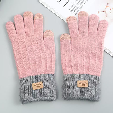 Winter Gloves for Women, Fleece-Lined and Thickened, Five-Finger Student Cute Knitted Cold-Proof Cycling Touchscreen Warm Cycling Gloves