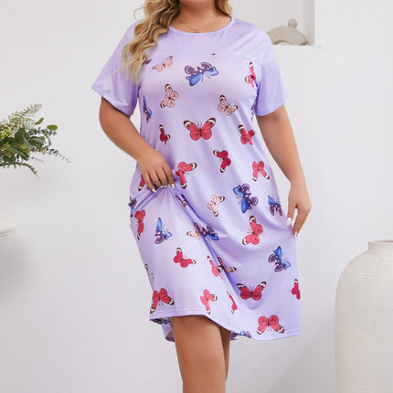 Cross-border Europe and America Amazon Spring and Summer New Short-sleeved Butterfly Printed Nightdress Home Clothes plus size Women's Casual Pajamas