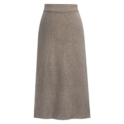 Cross-border Amazon European and American size skirt autumn and winter high waist back slit solid color woolen A- line skirt one-step skirt