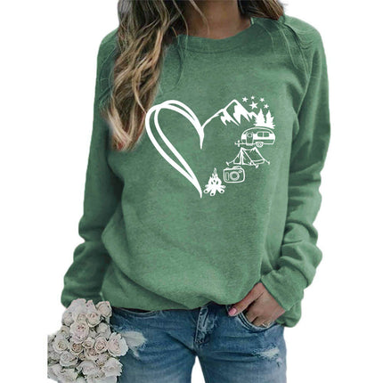 Love Camping Printed Round Neck Jacket Sweatshirt European Size Women's Coat Long Sleeve Cross-border Autumn and Winter Foreign Trade Supply