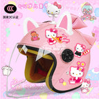 Children's 3c thickening + cat t2 / Pink half helmet + rocking cat + white and pink combination + pink butterfly