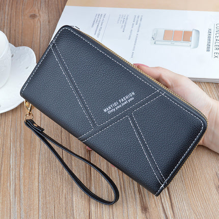 New Wallet Women's Long Double Zipper Clutch Bag Fashionable Litchi Pattern Soft Leather Large Capacity Double Wallet Mobile Phone Bag