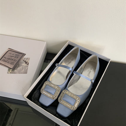Spring 2025 New Style Style Style Red Mary Jane Shoes French Flat Rhinestone Single Shoes Fairy Shoes