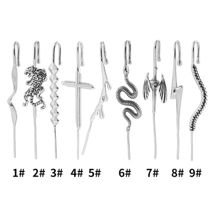 New Stainless Steel Cast Tiger Snake Ear Hanger Punk Exaggerated Puncture Ear Needle Simple Slash Ear Spike Ear Stud