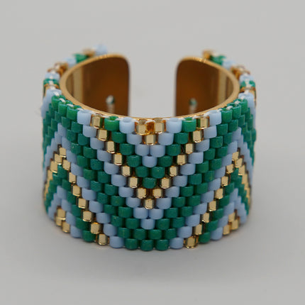 New Miyuki Antique Rice Beads Light Luxury High Sense Hand Woven Stainless Steel Bohemian Style Ring Wholesale