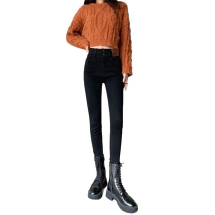 Black Skinny Jeans Women's Trendy All-match Korean-style High Waist Stretch Slim-fit Slimming Tight Pencil Pants