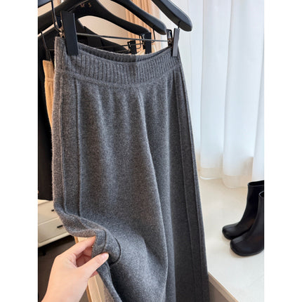 Cashmere Knit Wide-Leg Pants for Women, High-Waisted, Drapey, Long, Thickened, Floor-Length Pants for Outerwear