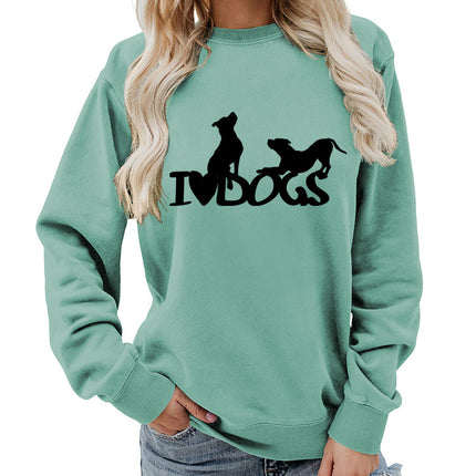 I dogs dog printed crew neck women's top vests foreign trade supply autumn and winter coat casual loose European size span