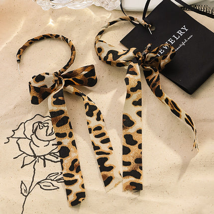 Autumn and Winter Leopard Print Ribbon Bow Earrings for Women, European and American Handmade Personalized Earrings, High-End Large Circle Earrings