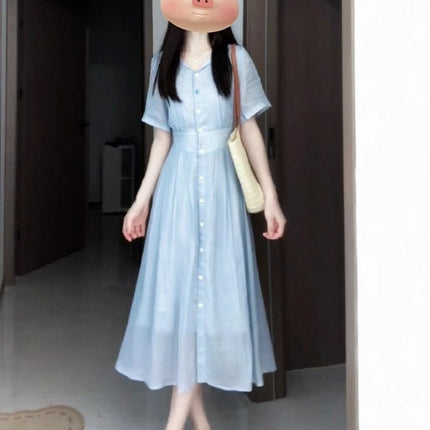 Blue A-Line Shirt Dress / Robe Chemise Bleue