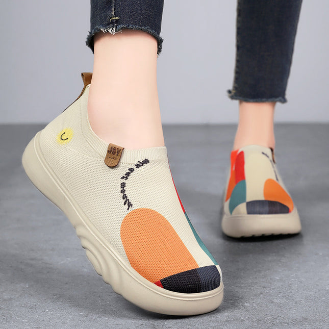 Shoes Women's Spring New Old Beijing Cloth Shoes Fashionable Painted Casual Shoes Polyurethane Soft Sole Slip-on Shoes Women