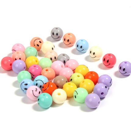 Acrylic Color Cartoon Smiley Face Straight Hole Round Beads Kindergarten Educational Beads DIY Homemade Bracelet Pendant Jewelry