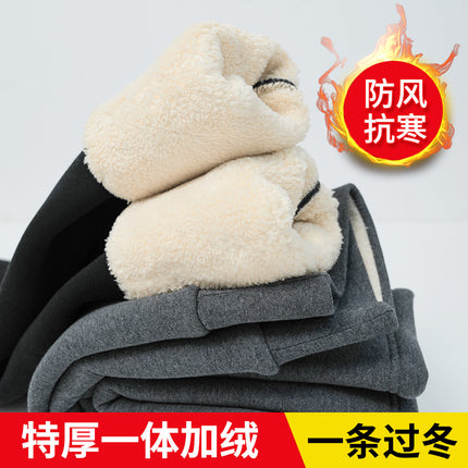 2025 New Lamb Fleece Leggings Integrated Fleece Thickened Northeast Large Cotton Pants Plus Size Elastic Warm High-Waisted Pants