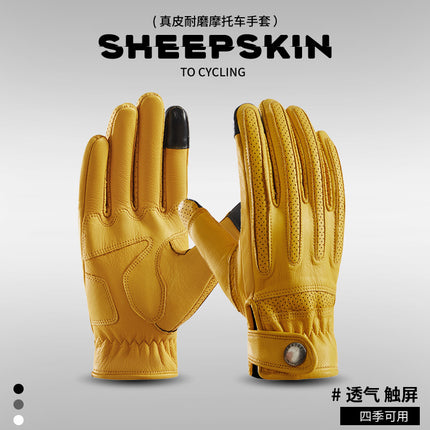 Korean Motorcycle Gloves Summer Touch Screen Shock-Absorbing Breathable Retro Sheepskin Electric Vehicle Bicycle Riding Gloves