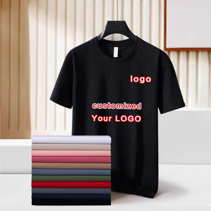 Round Neck Solona Polyester-Cotton Short-Sleeve T-Shirt with Logo Printed, Group Advertising Shirt, Workwear, Factory Wholesale, Cross-Border, Simple Style