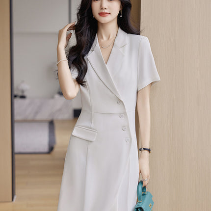 2025 New Classy Suit Collar Dress for Women Spring and Summer Chic Design Niche Elegant Short-Sleeved Professional Skirt
