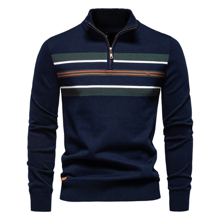 2024 Half-Stripesd European Size Knitwear Autumn and Winter Casual New Men's Knitwear Men's Top Zipper Cross-Border Green