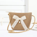 Pearl lace bow big bag coffee