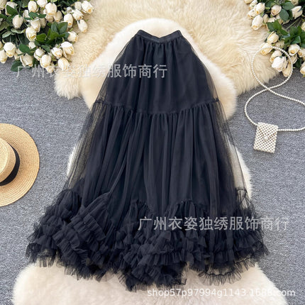 Skirt Ball Gown Puffy Skirt 2026 New Elastic Waist Mesh Ruffle Extra Large Hem Layered Cake Skirt for Women