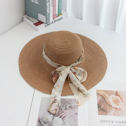 [Great Value] French Style Socialite Flat Top Hat 2025 New Summer Elegant Pearl String Sunshade Woven Straw Hat