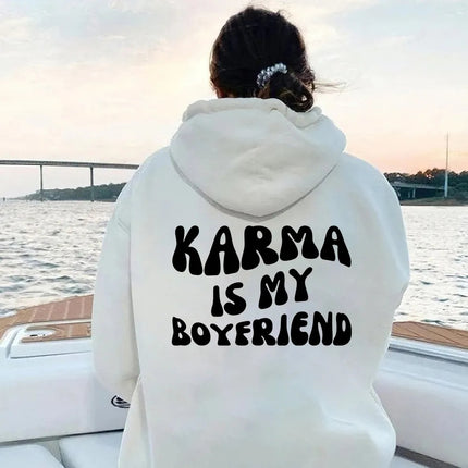 Foreign Trade Women's Velvet Sweatshirt Letter Slogan Printed Kangaroo Flap Pocket Pants Drawstring Print Hoodie Oversized