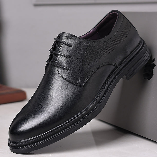 Men's Leather Shoes, Business Formal Wear, Genuine Leather Casual Shoes, Men's Black British Style Height-Increasing Versatile Work and Wedding Shoes