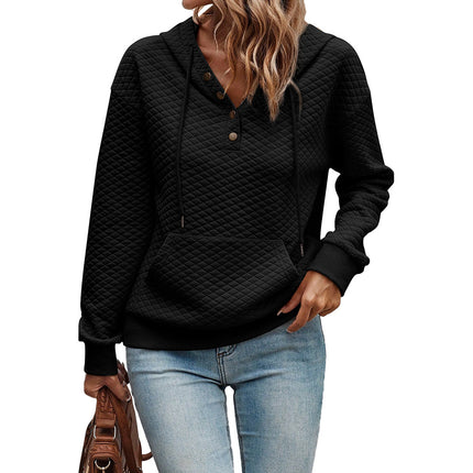 Trendy Plaid Long-Sleeve Sweatshirt Women's Hoodie Jacquard Knit Loose Pocket Top Cross-Border Women's New Fashion