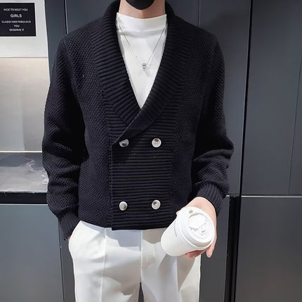 Sweater Men's 2025 Spring & Fall New Business Casual Slim Knitted Cardigan Green Fruit Collar Design Trendyy Youth Jacket