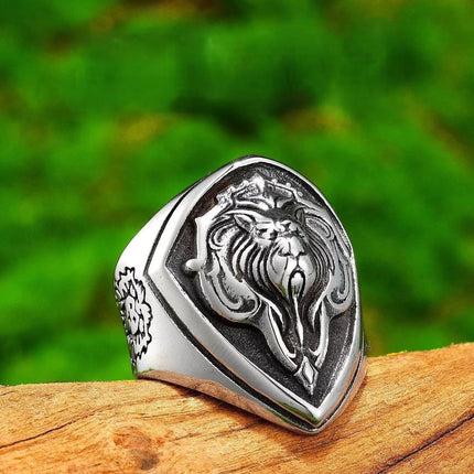Cross-Border Popular Alloy Ring Retro Shield Lion Head Viking Warrior Men's Ring Manufacturer Wholesale