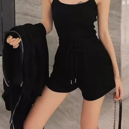 Summer 2024 New Internet Celebrity Sports suit Women's Jacket Vest Shorts Fashion Hong Kong Flavor Three-piece Women's Fashion