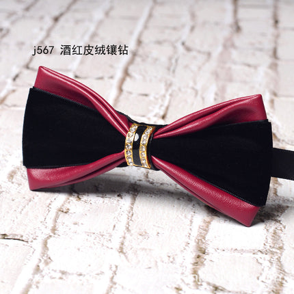 bridegroom groomsman bow tie red leather velvet studded men's wedding dress accessories host banquet bow blue british