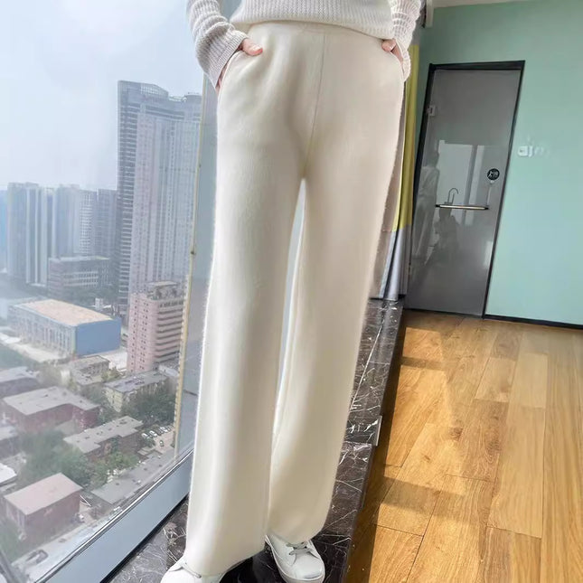 Autumn and Winter 2024 New Thickened Wool Pants Women's Knitted Wide Leg Pants Casual Loose High Waist Wool Straight Pants