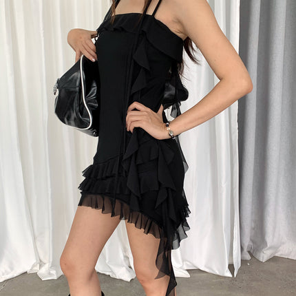 Dorothy South Korea Pure Desire Spice Girl Rose Irregular Mesh Stitching Sling dress Hip Skirt Women