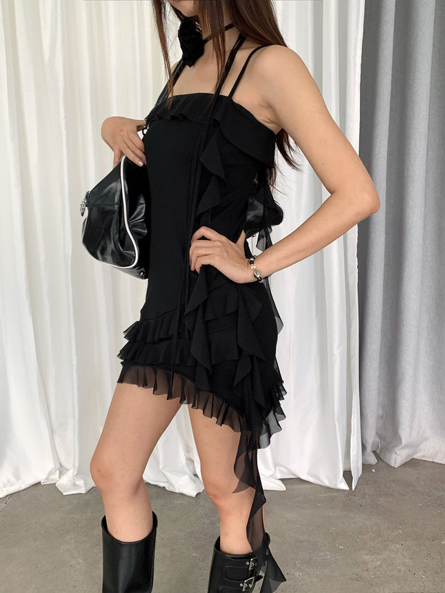 Dorothy South Korea Pure Desire Spice Girl Rose Irregular Mesh Stitching Sling dress Hip Skirt Women