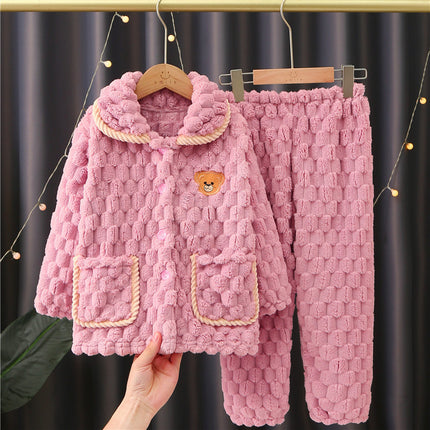 Autumn and Winter pajamas men's thickened fleece-lined warm coral fleece cartoon junior high school student home wear suit