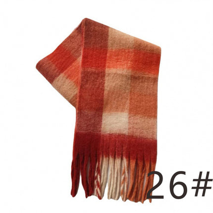 Autumn and winter European and American color matching AC cashmere thick tassel scarf rainbow plaid mohair warm female student plus