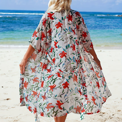 New Fashionable Beach Style Women's Printed Chiffon Beach Cover-Up Vacation Sun Protection Clothing Comfortable Cardigan Bikini