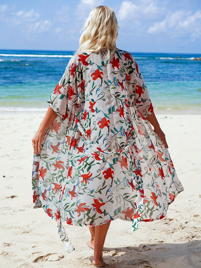 New Fashionable Beach Style Women's Printed Chiffon Beach Cover-Up Vacation Sun Protection Clothing Comfortable Cardigan Bikini