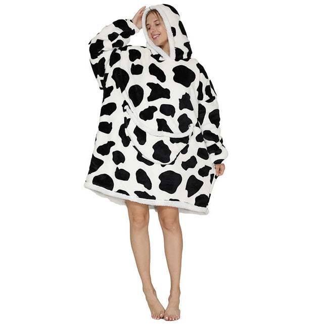 Cross-border lazy blanket lambswool pullover flannel sweater TV blanket hooded lazy clothes outdoor warm pajamas