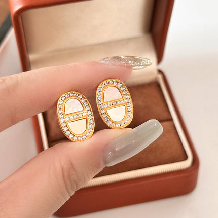 Real Gold Electroplating Niche Design High-End Micro-Encrusted Pig Nose Earrings for Women S925 Sterling Silver Needle Simple Accessible Luxury Earrings