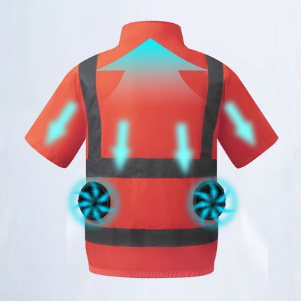 Summer Cooling Reflective Strip Fan Clothing Short-Sleeved Outdoor Air-Conditioning Clothing Men's Style with Fan Duty Road Administration Construction Site