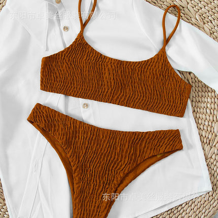 Triangle Bikini_2019 European and American Aliexpress Popular Swimsuit Sexy Pleated Triangle Bikini Bikini