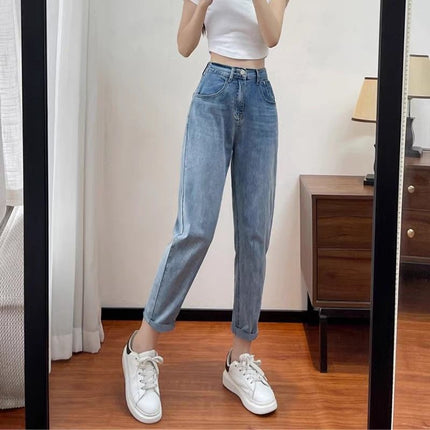 2025 Spring and Autumn New Black Loose Harlan Jeans Women's Nine-point Slim Pear-shaped Figure Turnip Pants