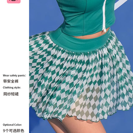 New Cross-Border European and American Fashion Sexy Mesh Yoga Tennis Skirt Sports Fitness Yoga Skirt with Safety Pants