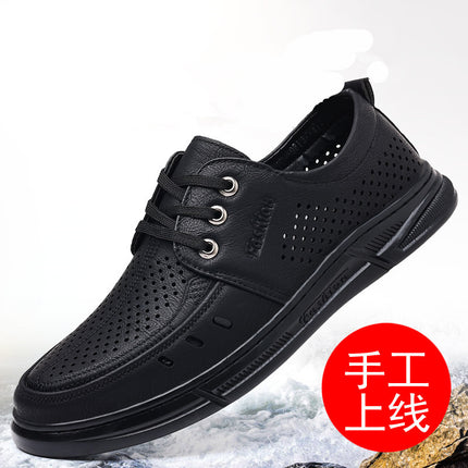 Summer Business Casual Leather Shoes for Men, Hollow Breathable Sandals, Lace-Up Professional Work Shoes, Flat Driving Shoes, Clogs