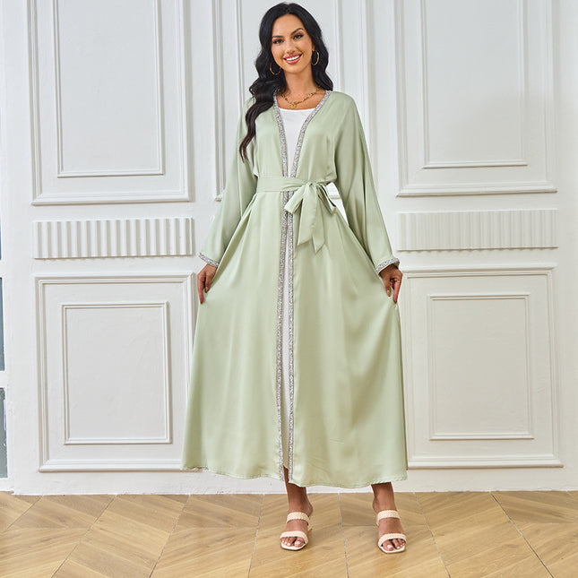 Cross-border Foreign Trade Dubai Muslim Women's Sparkling Rhinestone Hot Selling New Products Waisted White Inner Robe dress