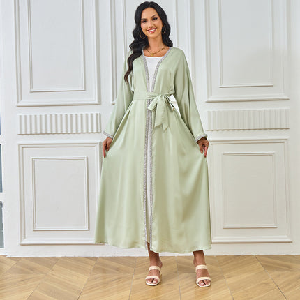 Cross-border Foreign Trade Dubai Muslim Women's Sparkling Rhinestone Hot Selling New Products Waisted White Inner Robe dress