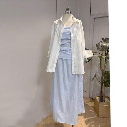 2025 Spring and Summer New Korean suit Shirt Strapless Top Skirt light blue
