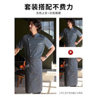 Gray short-sleeved top + gray tal2008 long apron / M