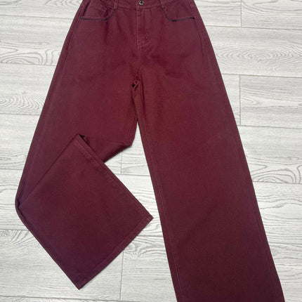 Ankola Red Wide Leg Jeans Women's Autumn High Waist Narrow Style Laid-back Style Straight Pants Tall Lengthened Mop Pants